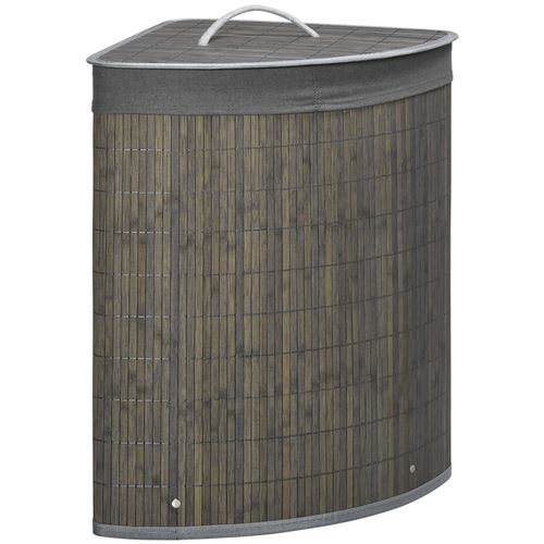 HOMCOM Panier à linge en bambou d'angle 55L avec couvercle et sac amovible 38 x 38 x 57 cm naturel