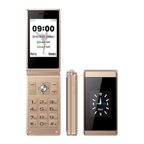 Téléphone Portable À Clapet Double Écran Bluetooth FM SOS Dual SIM Or Or YONIS