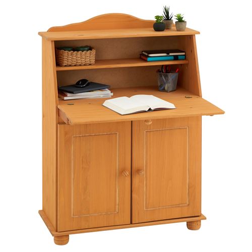 Bureau Secretaire David Avec Abattant Rangement Plusieurs Etageres