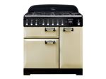 Falcon Elan Deluxe 90 - Cuisinière (four à deux étages) - pose libre - largeur : 90 cm - profondeur : 59.8 cm - hauteur : 90.5 cm - avec système auto-nettoyant - crème/chrome