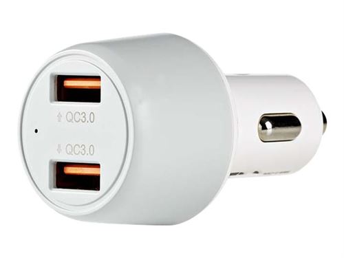 Nedis - Adaptateur d'alimentation pour voiture - 36 Watt - 3 A - QC 3.0 - 2 connecteurs de sortie (USB) - gris, blanc