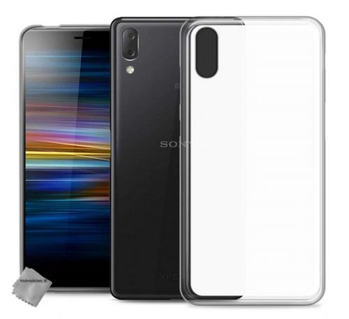 Housse etui coque pochette silicone gel fine pour Sony Xperia L3 avec verre trempe - BLANC TRANSPARENT