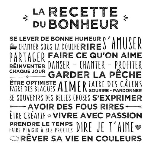 Toile Imprimée Recette 38x38cm Blanc