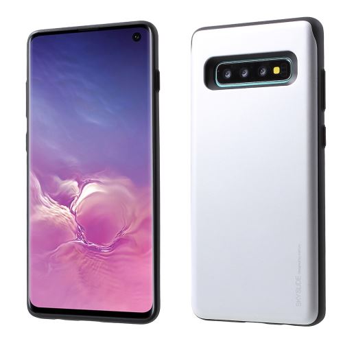 Coque en TPU porte-cartes coulissant série sky argent pour votre Samsung Galaxy S10