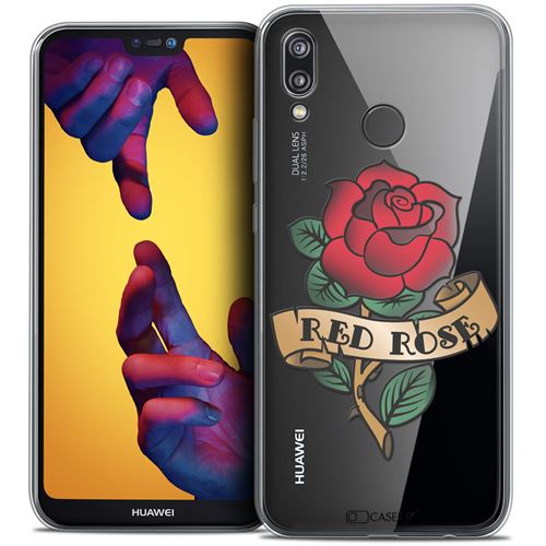 Coque Crystal Gel Huawei P20 LITE (5.84 ) Extra Fine Tatoo Lover - Red Rose