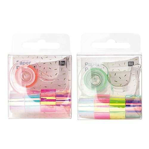 10 mini masking tapes iridescent 1,2 cm x 1,8 m - Blanc & rose, arc-en-ciel