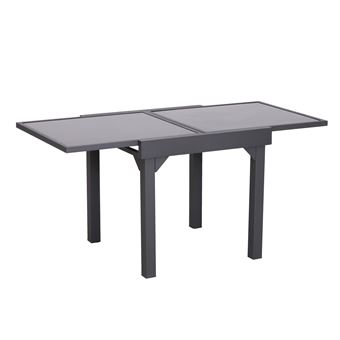 Table extensible de jardin grande taille dim. dépliées 160L x 80l x 75H cm alu métal époxy gris foncé plateau verre trempé noir - 1