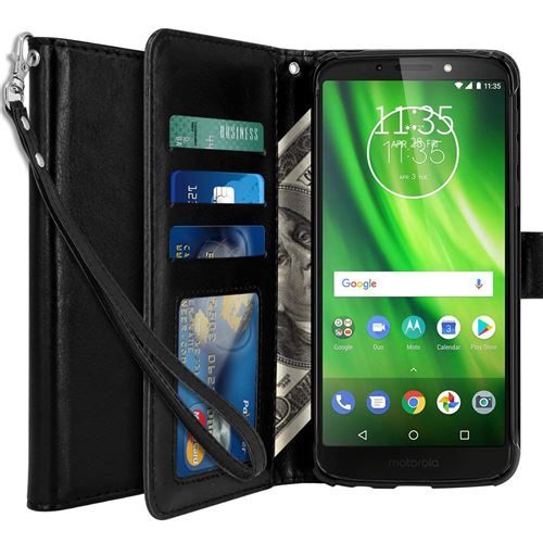 Motorola G6 Plus Housse Coque Etui de luxe Portefeuille Porte Carte Et Billet (avec support integré) Noir