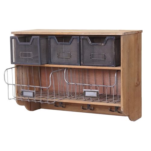 Garderobe murale MENDLER HWC-A43, étagère, bois de sapin, vintage, patchwork 42x60x24cm