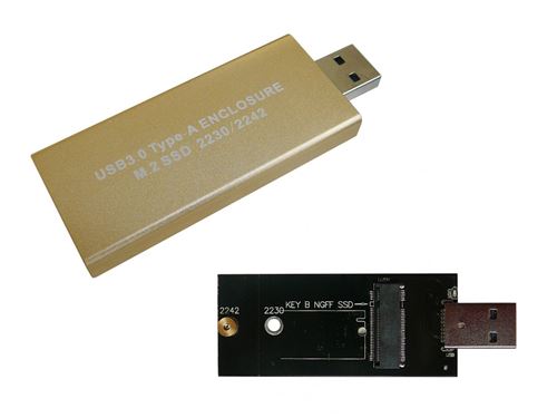 Adaptateur M2 2242 vers USB 3.0 Format clé USB - Boitage métal doré