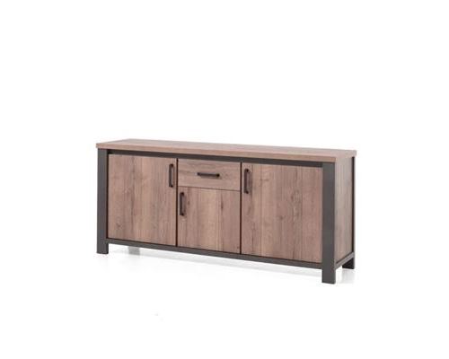 Bahut 3 portes couleur chêne foncé SUNNY - L 190 x P 50 x H 85 cm