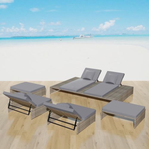15 pcs Salon de Jardin en Rotin Salon d'extérieur Gris