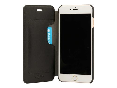 Knomo Folio - Flip cover voor mobiele telefoon - polycarbonaat, leer met grove nerf - zwart - voor Apple iPhone 7 Plus