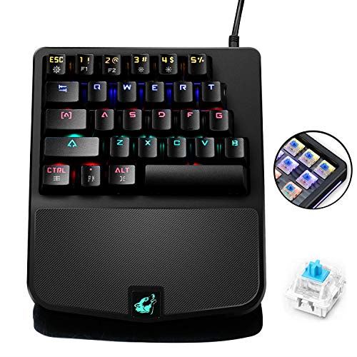 Lexonelec® Clavier de Jeu mécanique à Une Seule Main K9 Filaire RGB LED rétroéclairé 28 Touches USB Clavier Ergonomique Gamer Une Ma