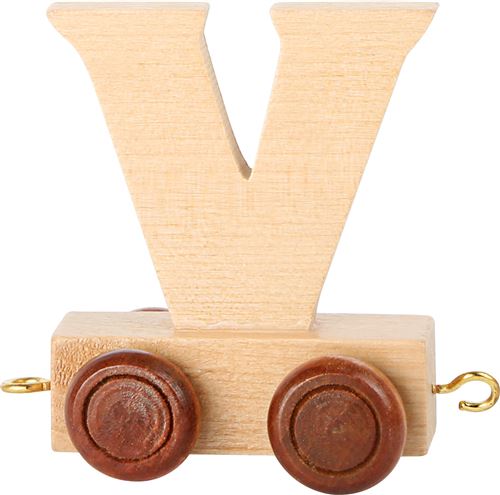 Small Foot chariot de train lettre V bois beige 5 x 3,5 x 6 cm