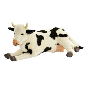 Peluche Vache Noire et Blanche Couchee 35 cm Peluche Achat prix fnac