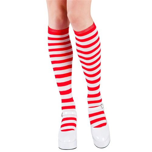 chaussettes montantes rayées rouge blanc adulte - 97040