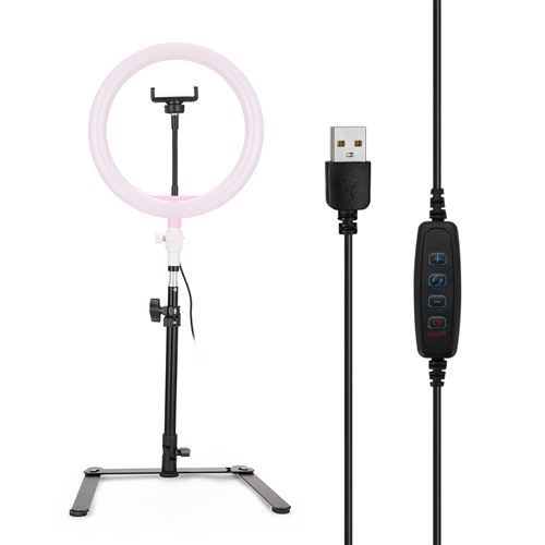 260mm USB LED Selfie Lumière Ronde Photographie Vidéo Maquillage Gradation Lampe de Remplissage avec Trépied et Clip pour Smartphone