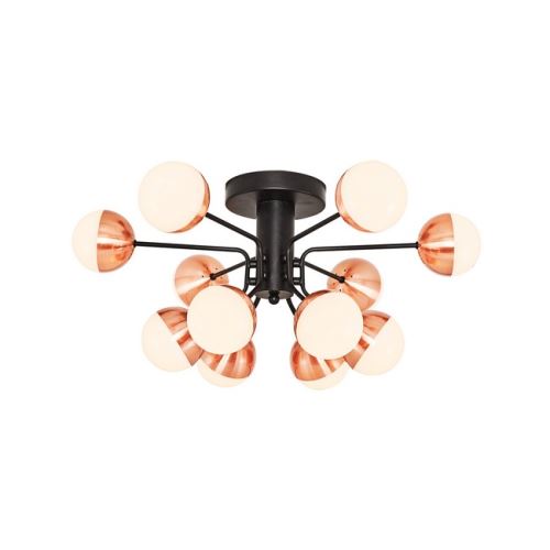 HOMEMANIA Lampe de Plafond Kosmos Plafonnier - à Sphère - Murale - Cuivre, Noir en Métal, 64 x 64 x 30 cm, 12Led x Max 60W, 6000Lumen, 3000K Lumière Blanc Naturel