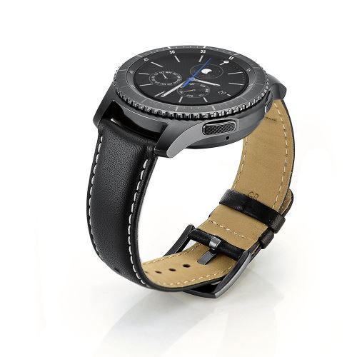 Générique Noir Bracelet En Cuir Véritable Sangle Pour Votre Samsung Gear S3 Classic/Gear S3 Frontier - Image 1
