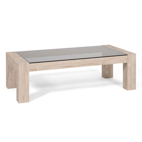 Mobilifiver Table basse, plateau en verre trempé, Iacopo, Chêne naturel, 100 x 50 x 30 cm, Mélaminé/Verre, Made in Italy