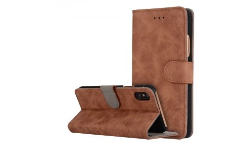 Etui folio aspect nubuck marron pour iPhone-X rabat latéral et fonction stand