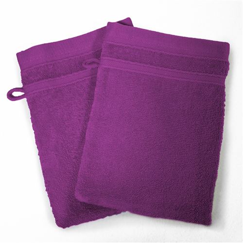 2 gants de toilette 15 x 21 cm eponge unie vitamine Prune