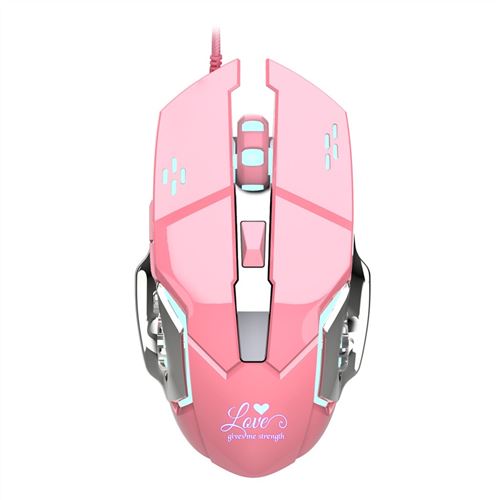Souris filaire HXSJ X500 Bright Girl Gaming Gamer mécanique 3200DPI pour PUBG - Rose