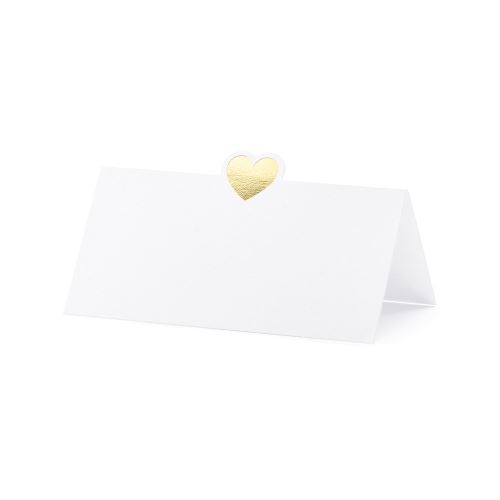 10 marque-places blanc c?ur or 10x5cm