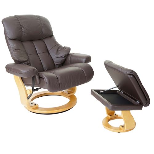 MCA fauteuil relax Calgary XXL, fauteuil de télé avec tabouret, cuir, charge 180kg ~ marron, brun naturel