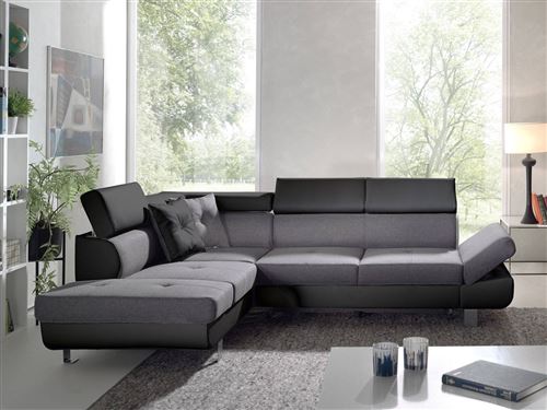 Lisbona Canapé Dangle Gauche Convertible L 252 X P 190cm Couleur Noir Gris