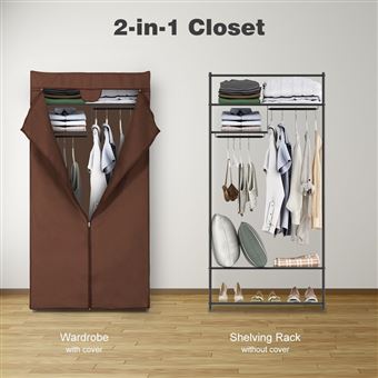 Langria Armoire Penderie En Tissu Avec Cadre Metallique Tres Solide Pour Vetements Et Chaussures Portable Grande Capacite 280 Kg Avec 4 Etageres Et 1 Barre De Penderie Tissu Marron Achat Prix Fnac
