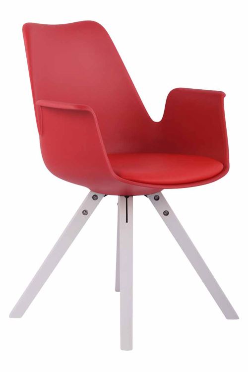 Chaise de salle à manger PRINCE plastique/similicuir pieds carrés Blanc - Siège Rouge
