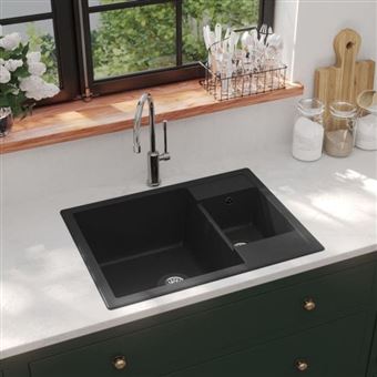 vidaXL Evier de Cuisine et Deux Lavabos Trou de Trop-plein Evier Encastré Décoration de Cuisine Lavabo Extra-profond Maison 147085 - 1