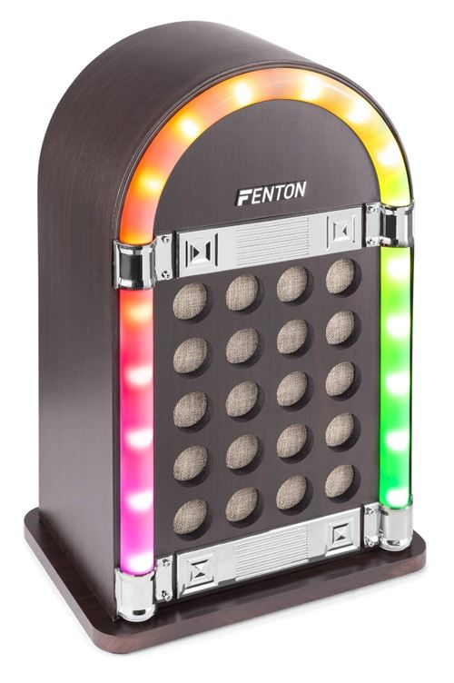 Jukebox Miniature Vintage Fenton Jkb40 Sans Fil Bluetooth Eclairages Led Entrée Aux 3.5 Mm