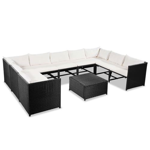 Mobilier de jardin 30 pcs Résine tressée Noir et blanc crème