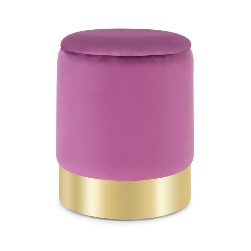 Besoa Gigi Tabouret Rembourré- Base En Bois & Métal - Compartiment Intérieur En Velours Violet