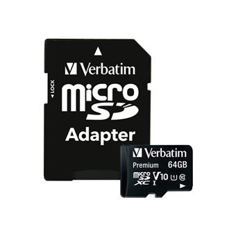 Verbatim Premium - Carte mémoire flash (adaptateur SD inclus(e)) - 64 Go - Class 10 - microSDXC UHS-I - 1