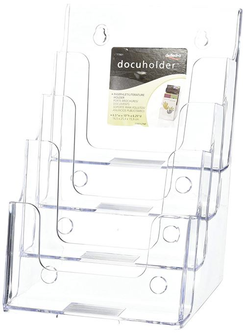 Deflecto Multi-tier Literature Display Holder for Wall or Desktop 4 x A5 Pockets Clear Ref 77901