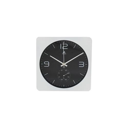 alba horloge murale carrée avec fonction thermometre - 30 cm - blanc et noir