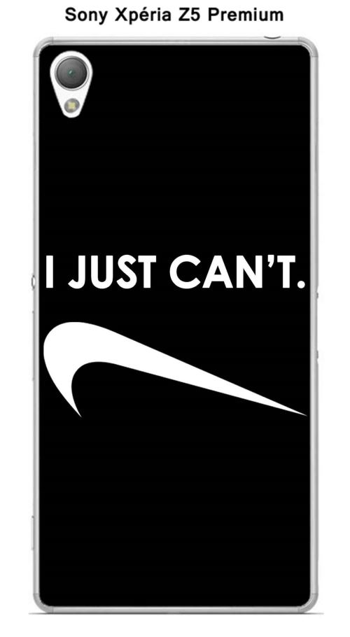 Coque TPU gel souple Sony Xpéria Z5 Premium design Citation I just can't Texte blanc fond noir