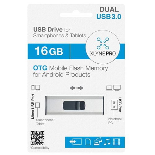 Xlyne USB 3.0 Flash Drive Mémoire pour PC/Smartphone/Tablette (Micro USB) 16 go Noir/Argent