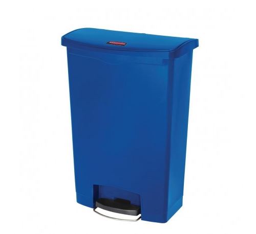 Poubelle à pédale frontale large bleue 90l slim jim step-on