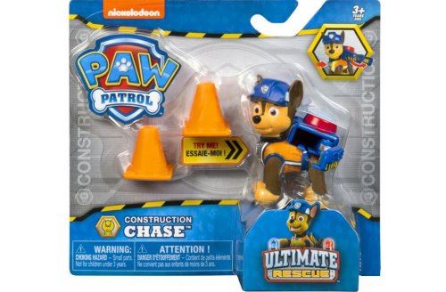Pat patrouille ultimate rescue construction : chien chase sac a dos transformable + 2 plots - figurine animaux - paw patrol