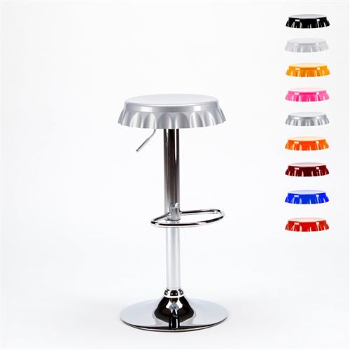 Tabouret haut bar et cuisine forme de capsule de bouteille design moderne Dallas, Couleur: Gris