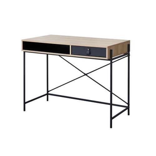 WORKSHOP Bureau enfant - 1 tiroir et 1 niche - Poignee boucle en pvc - Chene/Noir - L99,8 x P55 x H77,4 cm