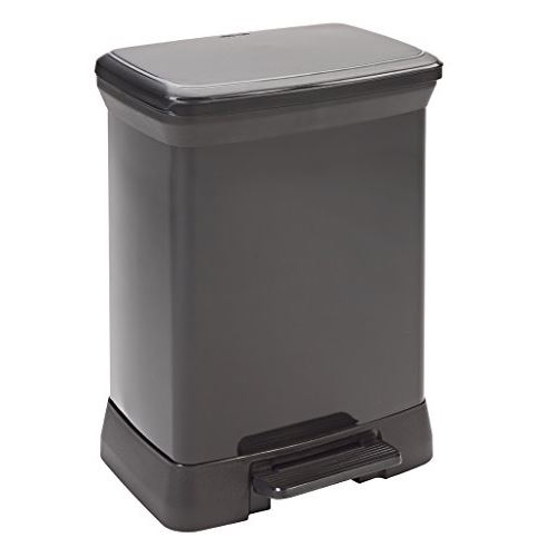 Curver 203287 poubelle à pédale rectangulaire 30 l polypropylène aspect métal noir 39 x 29 x 50,5 cm