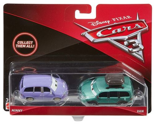 Voiture disney cars viollet minny et vert bleu van vehicule miniature