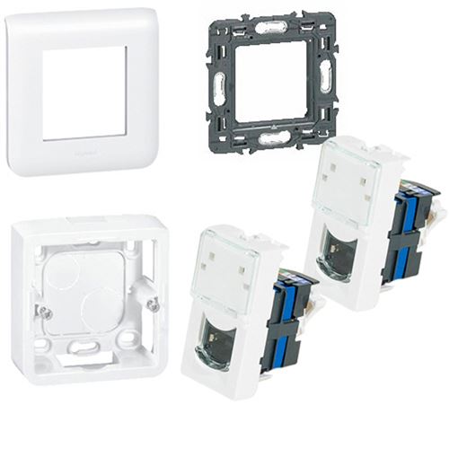 Kit complet d'installation de 2 prises murales LEGRAND RJ45 CAT6 22.5x45