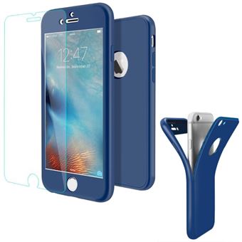coque gel silicone iphone 7 integrale 360full protection verre trempe couleur bleu etuis housse